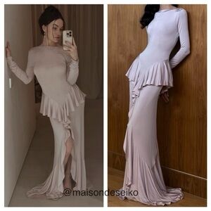 NWT Helsa Maxi Dress Amala Ruffle Dusty Rose Pink Long Sleeve size M